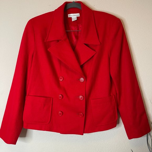 Vintage New York Jeans Red Wool Double Breasted Cropped Blazer Jacket M - Picture 1 of 7